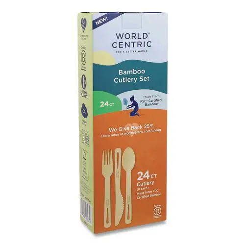 World Centric Paper Fork/Knife/Spoon Bamboo Cutlery - Natural (24/Pack)