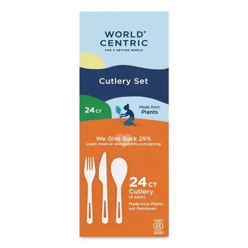 World Centric Plastic Fork/Knife/Spoon Medium Heavyweight TPLA Cutlery - Light Beige (24/Pack)