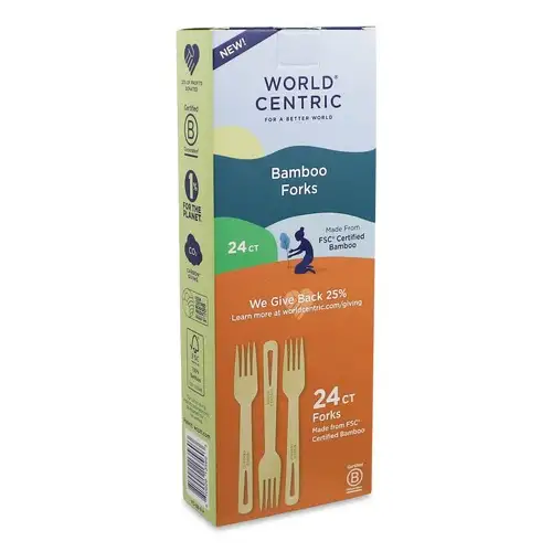 World Centric Medium Heavyweight Paper Fork Bamboo Cutlery - Natural (24/Pack)