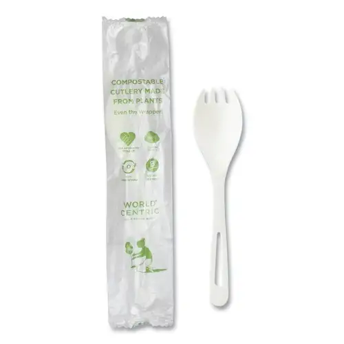 World Centric RK-PS-I TPLA Compostable Plastic Cutlery Spork - White (750/Carton)