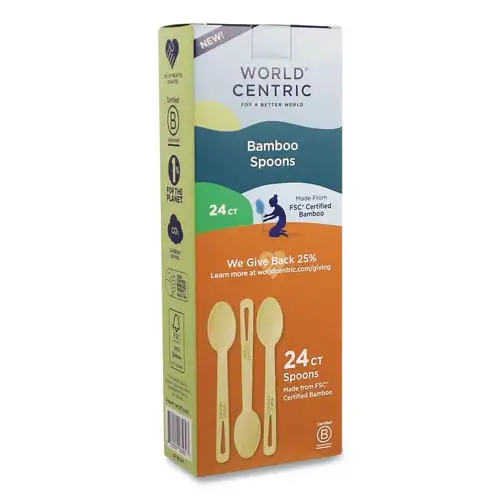 World Centric Paper Spoon Medium Heavyweight Bamboo Cutlery - Natural (24/Pack)