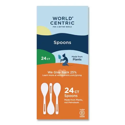 World Centric Plastic Spoon Medium Heavyweight TPLA Cutlery - Light Beige (24/Pack)