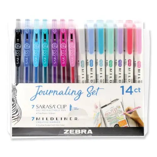 Zebra (7)-1 mm/4 mm Bullet/Chisel-Tip Markers (7)-0.5 mm Gel Pens Mixed Writing Set - Assorted Colors