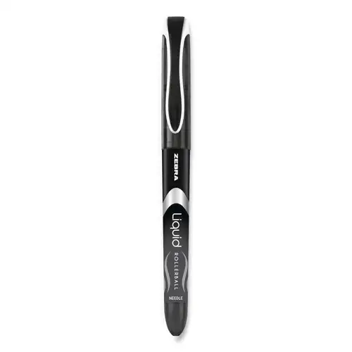 Zebra Liquid Ink Extra-Fine 0.5 millimeter Stick Rollerball Pen - Black Ink/Black/Silver Barrel (1-Dozen)