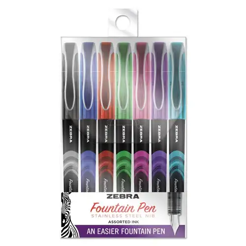 Zebra Fine 0.6 mm Fountain Pen - Assorted Ink and Barrel Colors (7/Pack)