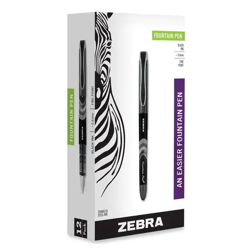 Zebra Fine 0.6 mm Fountain Pen - Black Ink, Black/Gray Barrel (1 Dozen)